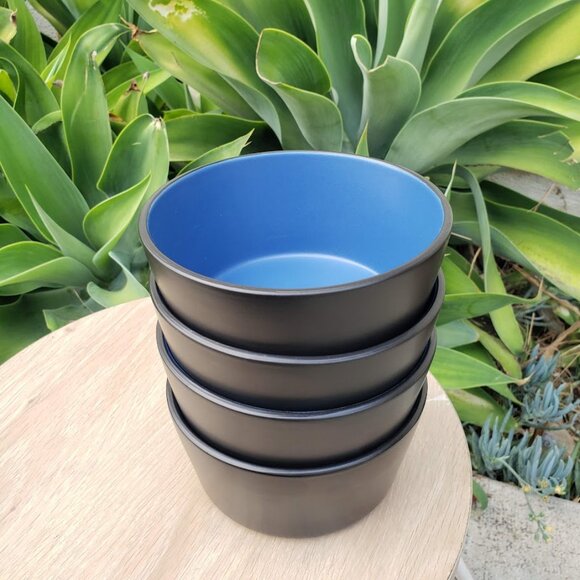 NEW Stone Lain 4 Bowls Replacement Stoneware Dinnerware Set Blue Black Dishwashe - Picture 4 of 8